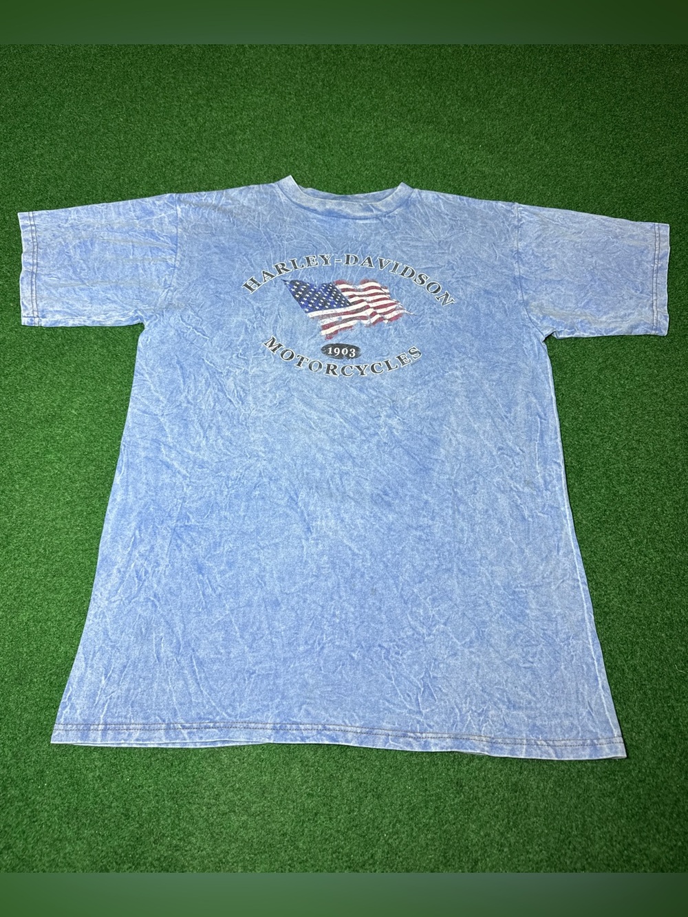 Harley Davidson Blue Tie Dye T Shirt Large Vintage Biker Roanoke Virginia Retro